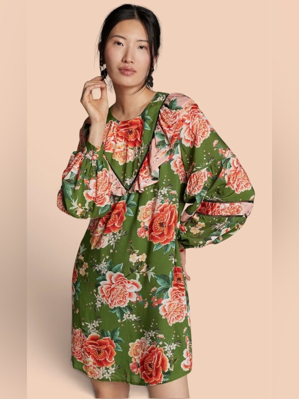 Farm Rio by Antropologie Floral Print Elinor Tunic Dress Size Medium